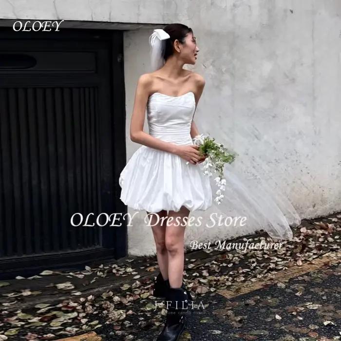 OLOEY Mini Robe de Mariée Coréenne en Taffetas pour Séance Photo en Extérieur