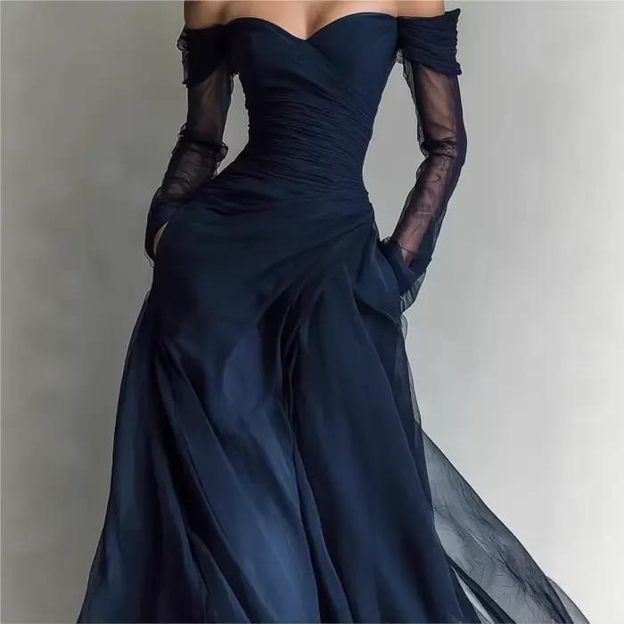 Robes de soirée bleu marine à épaules dénudées