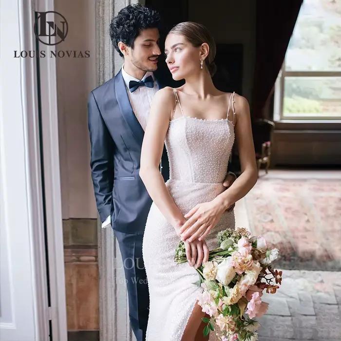 Modiis-Robes de mariée sirène avec manches bouffantes
