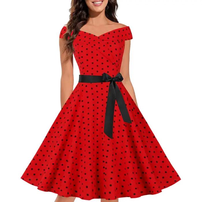Mode robes à pois pour les femmes 2025 Vintage doux arc Swing Rockabilly fête une ligne