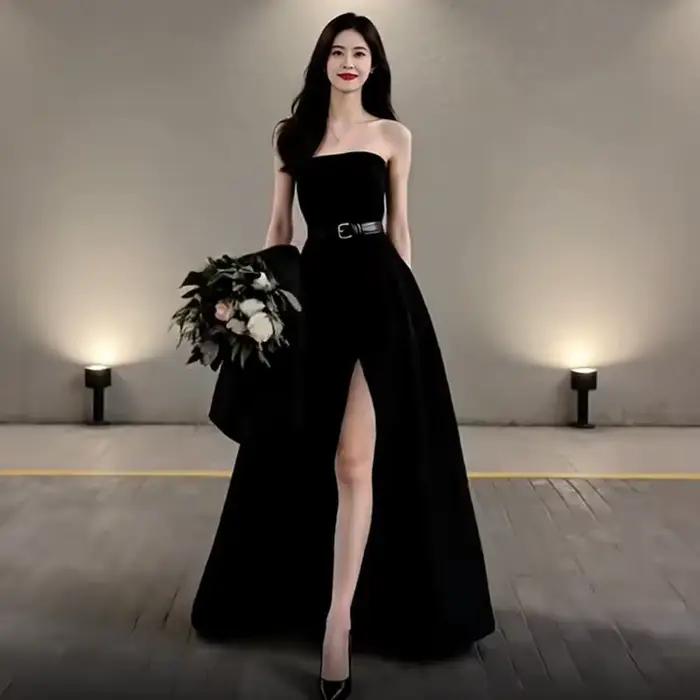 Robe de mariée noire sans bretelles