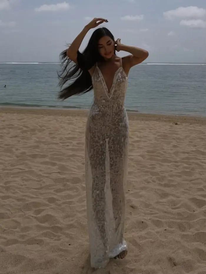 Robe transparente à paillettes pour femmes