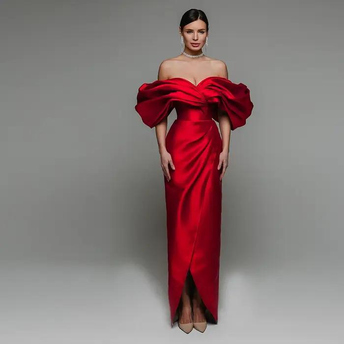 Robe de soirée rouge élégante pour mariée sans manches longueur au sol occassions spéciales bal mariage soirée festive