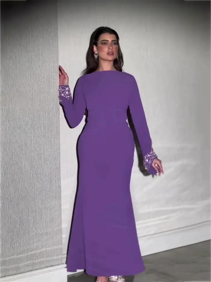 Robe de soirée droite arabe violette