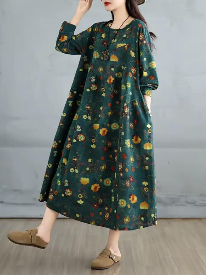 Robes en coton à imprimé floral vintage pour femmes
