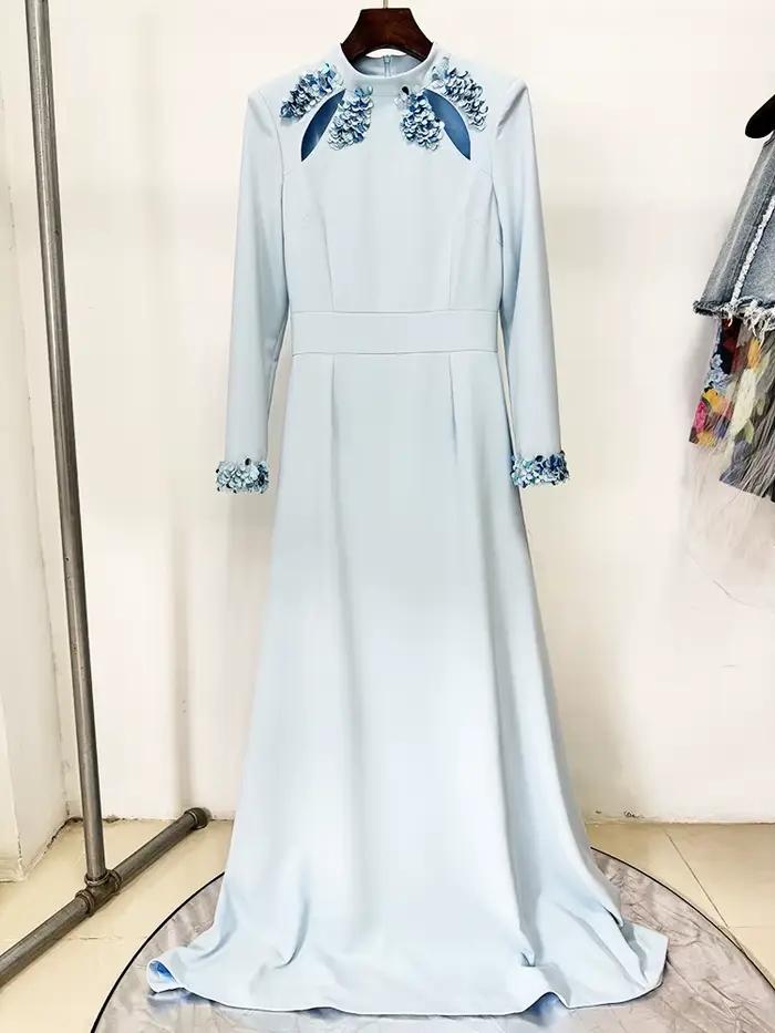 HIGH STREET nouvelle mode 2025 concepteur fête robe femmes col debout perles diamants paillettes évider longue