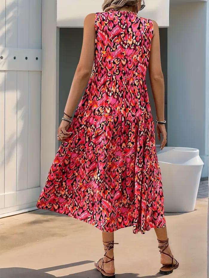 Robe polyester bohème imprimé abstrait à franges col en V pour femmes vacances d'été occasions spéciales