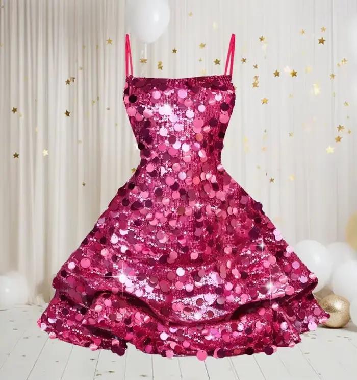 Robe Courte Sexy à Paillettes pour Adolescentes