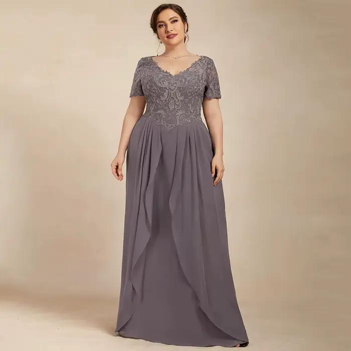 Robe de Mère de la Mariée en Mousseline avec Dentelle Fleurié Pour Soirées et Cérémonies Spéciales