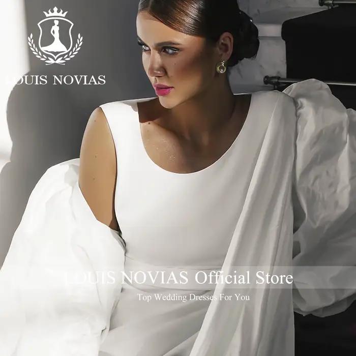 LOUIS NOVIAS sirène Satin robe De mariée pour les femmes gracieuse SCOOP Mit Cape côté fendu 2 en 1