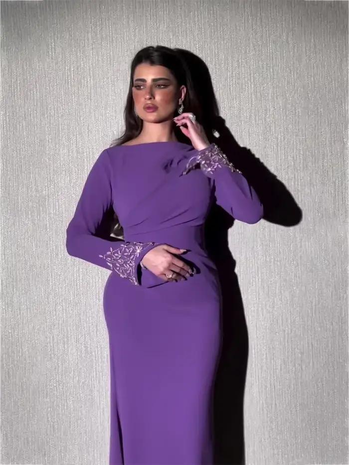 Robe de soirée droite arabe violette