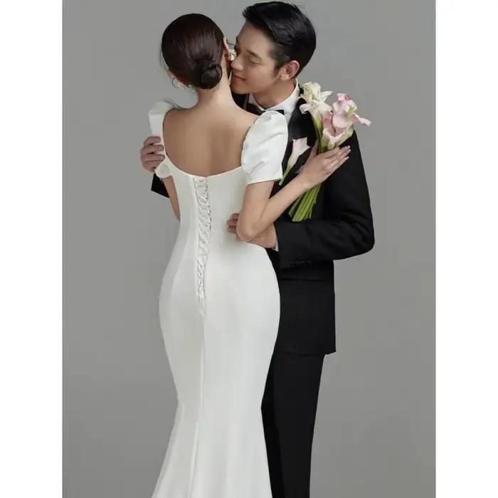 Robe de mariée légère française avec taille en Satin