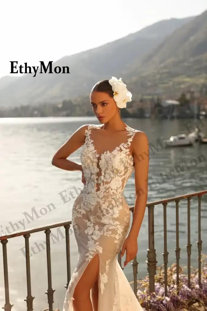Ethymon charmante haute fente robes De mariée