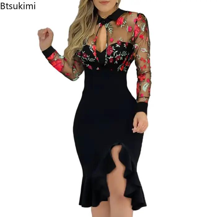 Robe à volants en polyester pour femmes, élégante et sophistiquée, idéale pour soirées et occasions spéciales