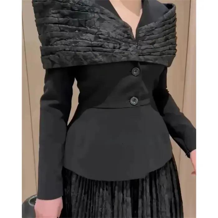 Costume élégant robe de soirée longueur cheville à manches longues col en v