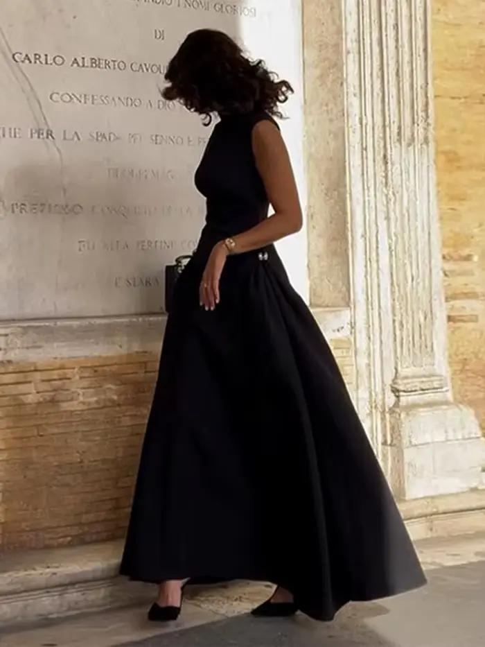 Robe Longue Élégante à Col Haut pour Femme