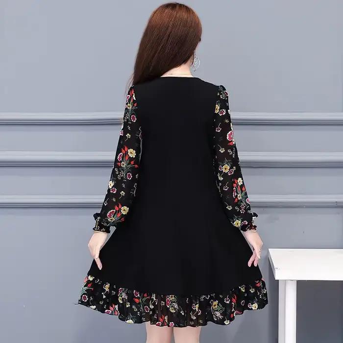 Robes florales pour femmes fleur élégante et belle en vente liquidation fête printemps automne 2025 femme ample robe à manches longues