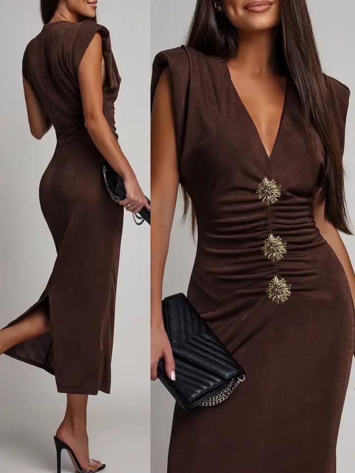 Robe de soirée moulante sans manches pour femme