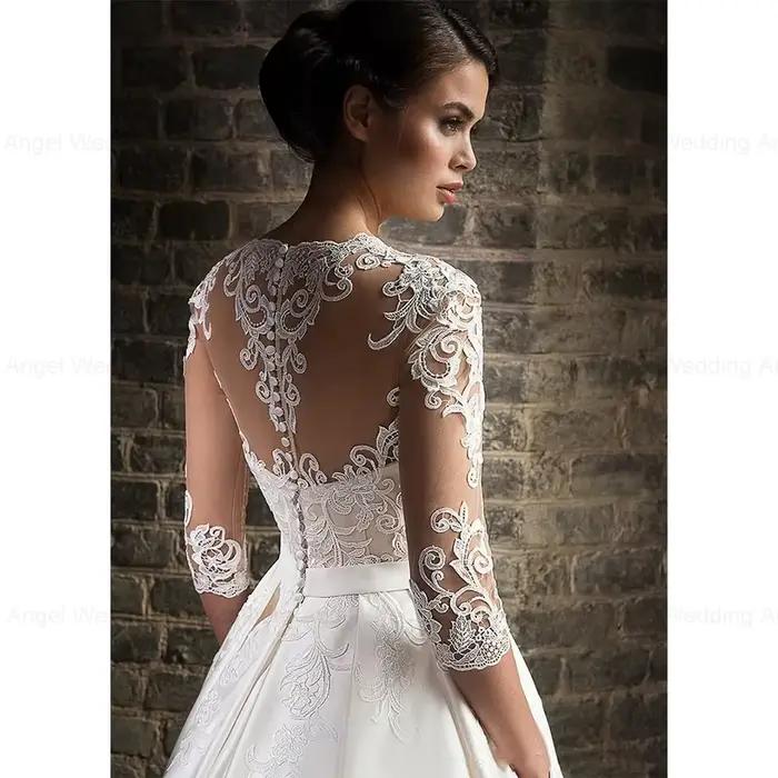 ANGEL élégant dentelle robes De mariée vestido De novia demi manches col en v Robe