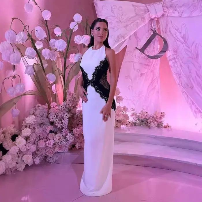 Élégant blanc robe longue femmes licou dos nu décontracté noir dentelle Patchwork fente Maxi robes soirée Cocktail bal 2026