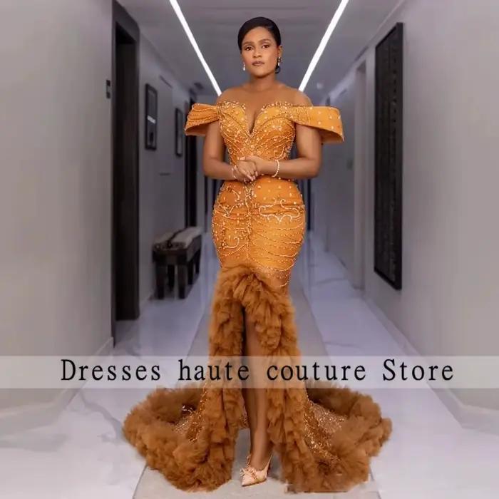 Aso Ebi robes de soirée formelles dentelle perlée personnalisé Corset