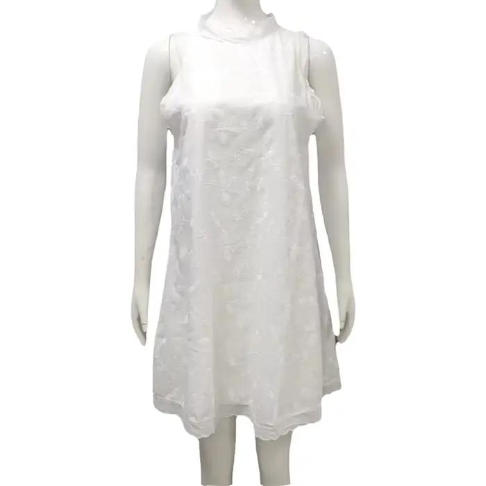 Robe décontractée ample pour femme – Nouvelle collection estivale – Dentelle unie brodée – Jupe trapèze style gilet –