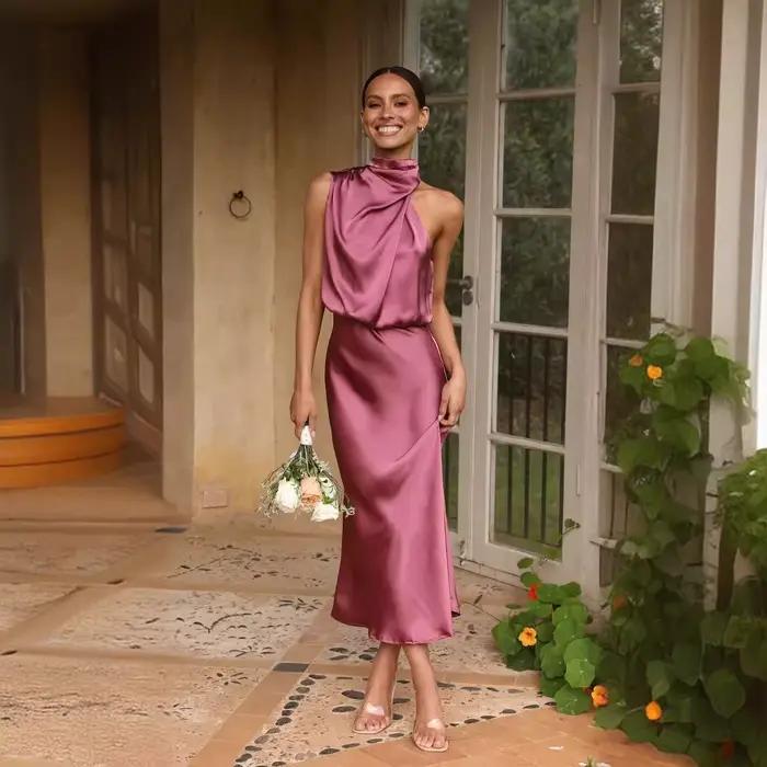 Robe longue de couleur unie pour femme