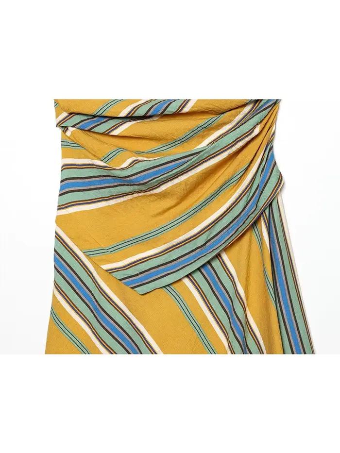 Robe longue asymétrique vintage rayée pour femme