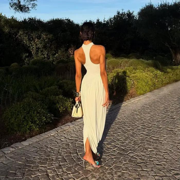 Robe longue plissée sans manches pour femme design cocon élégante confortable occasion spéciale été bywindto