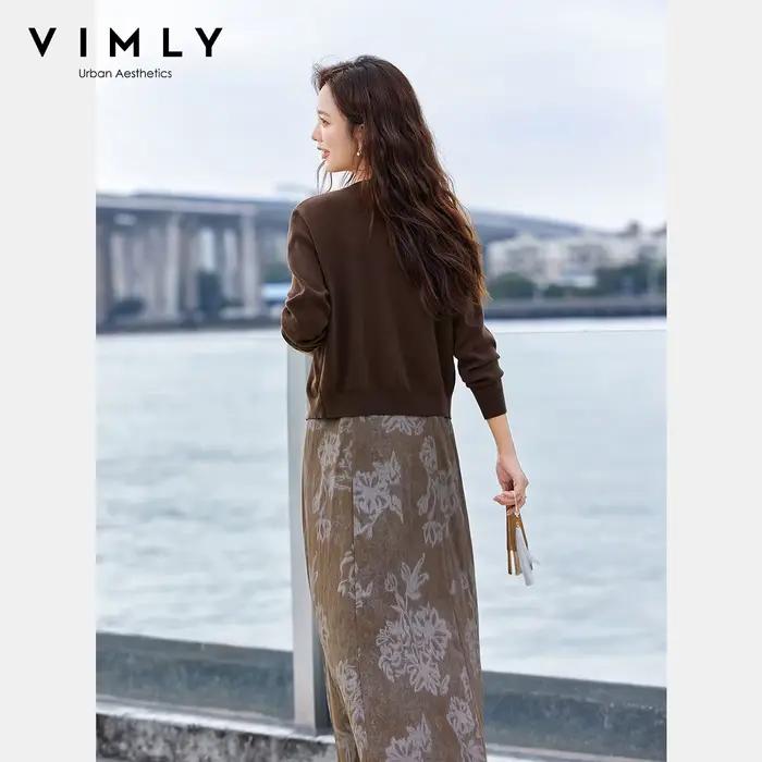 VIMLY Tenues de Vacances Femme 2026 Ensembles Robes Décontractées Manches Longues Cardigan Tricoté Robe Longue à Bretelles Vêtements d'Automne pour Femmes A2957