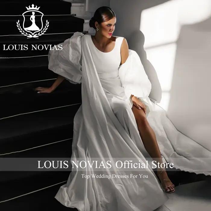 LOUIS NOVIAS sirène Satin robe De mariée pour les femmes gracieuse SCOOP Mit Cape côté fendu 2 en 1