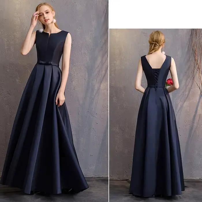 Robe de Demoiselle d'Honneur Formelle Bleu Marine Élégante Longue pour Soirée de Bal