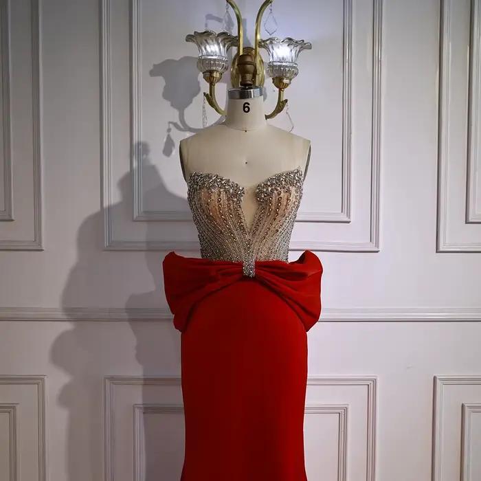 Robe de soirée sirène rouge de luxe