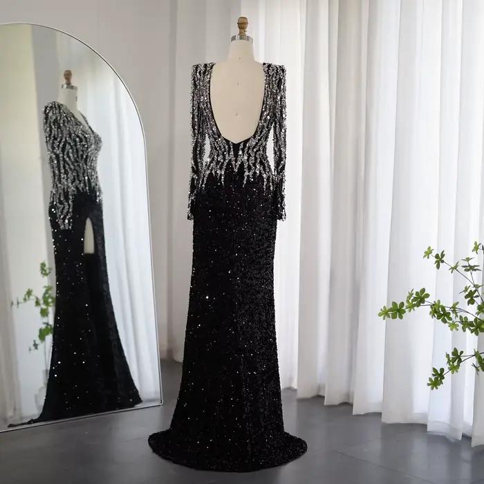 Sharon Said-Robe de Soirée Noire à Paillettes