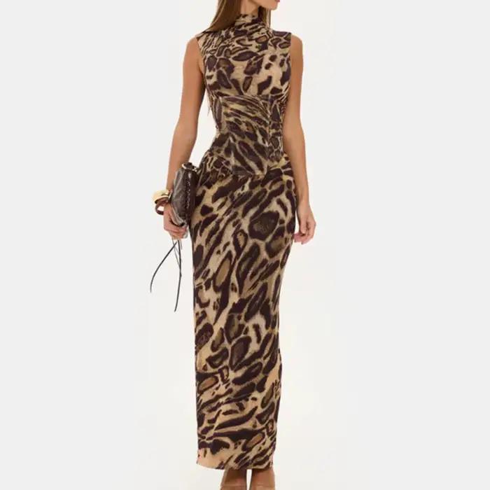 Robe longue imprimé léopard pour femme