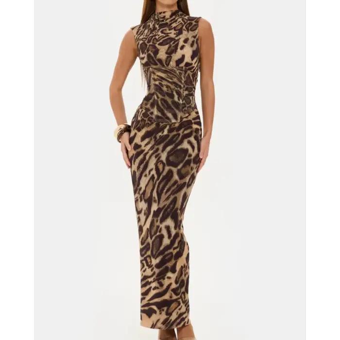 Robe longue imprimé léopard pour femme