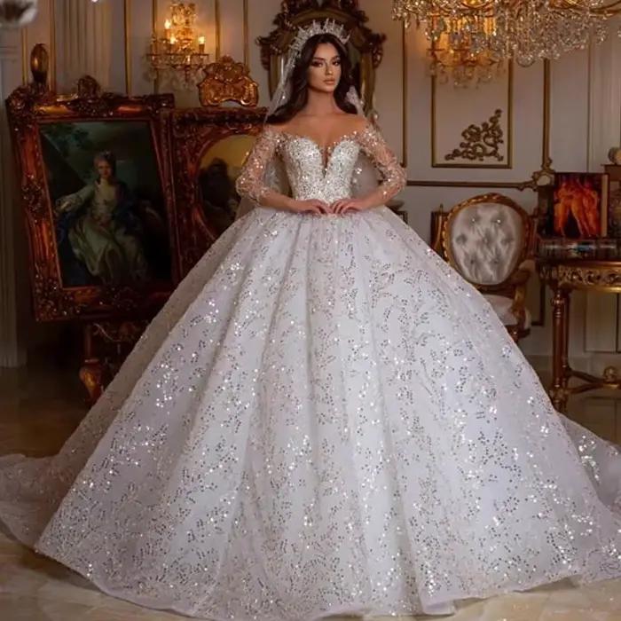 Robe De mariée De luxe à paillettes royales