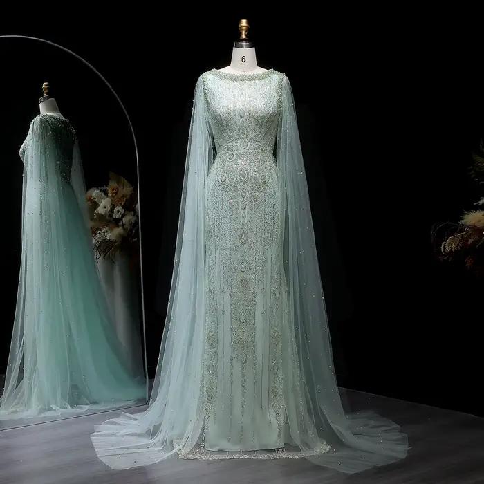 Sharon Said luxe dubaï blanc nu sirène robe de soirée avec manches Cape pour les femmes de mariage robes