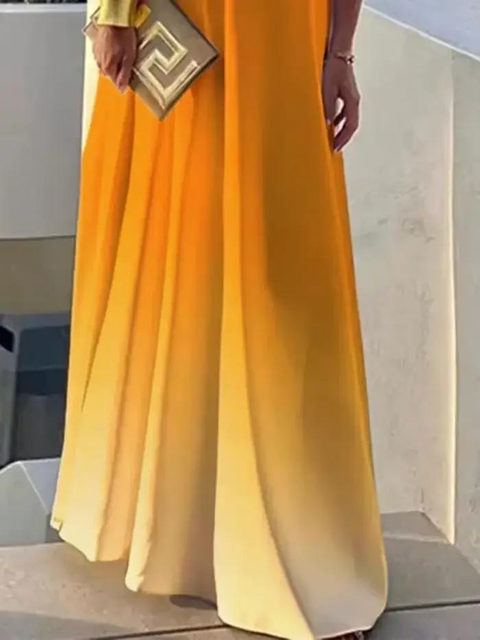UOOZEE femmes 2025 nouvel été une épaule vacances robe d'été mode dégradé couleur ample élégant soirée Maxi robes