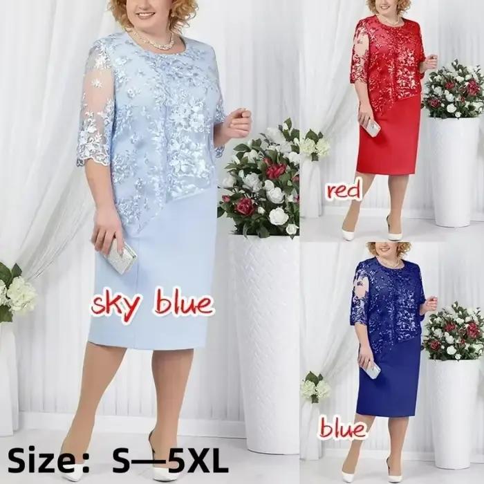 Robe Midi Grande Taille Femme 2026 5XL Élégante Col Rond