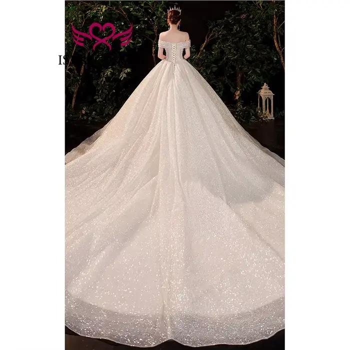 Personnalisé 2025 nouvelles robes de mariée Style européen Champagne et ivoire hors épaule ciel étoilé brillant Tulle