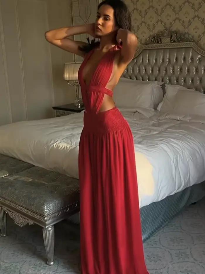 Robe longue moulante élégante froncée Kliou pour femme