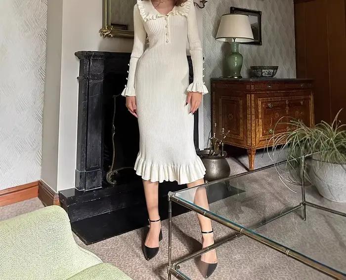 Robe à volants en forme de feuille de lotus pour femmes