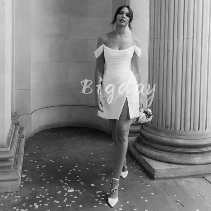 Robe de Mariée Courte Élégante en Satin pour Femme