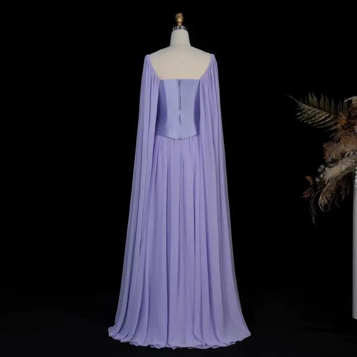 Robe de soirée longue carrée en mousseline de soie lilas de luxe Sharon Said 2026 avec manches cape pour femme