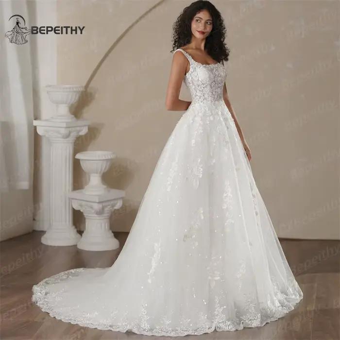 BEPEITHY personnalisé plage dentelle robes de mariée 2025 pour les femmes dos nu une ligne Court Train Sexy sans manches