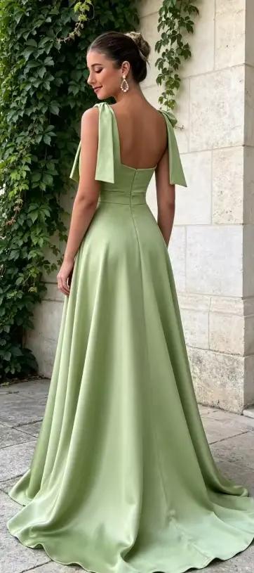 Robe de demoiselle d'honneur asymétrique à grand nœud