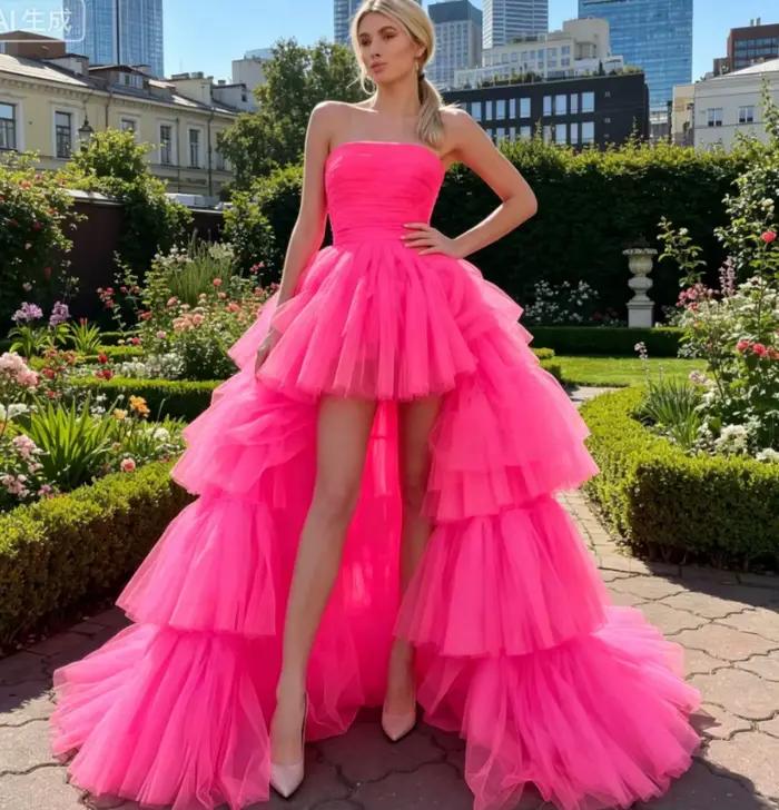 Robe de bal élégante personnalisée en tulle à volants étagés