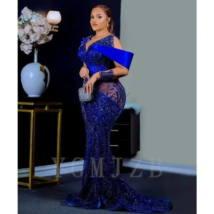 Robe de soirée bleu roi Aso Ebi