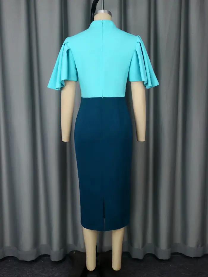 Robes fourreau bloc de couleur bleue pour femmes